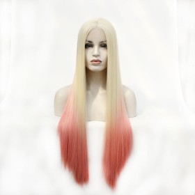 Blonde Light Red Ombre Straight Lace Front Synthetic Wig LF425