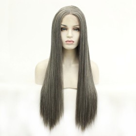 Two Tone Grey Straight Lace Front Synthetic Wig LF423
