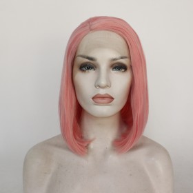 Pale Pink Straight Bob Lace Front Synthetic Wig LF459