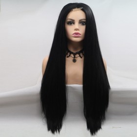 Black Long Yaki Straight Synthetic Wigs RW734