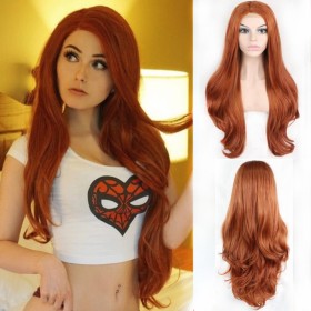 Brownish Red Long Wavy Lace Front Synthetic Wig LF513
