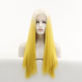 24" Blonde Light Yellow Ombre Straight Lace Front Synthetic Wig LF417