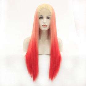 24" Blonde Light Red Red Ombre Straight Lace Front Synthetic Wig LF415