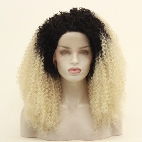 Black Blonde Ombre Kinky Curly Lace Front Synthetic Wigs LF547