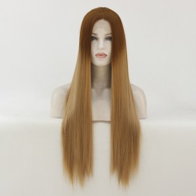 24" Brown Light Brown Ombre Straight Lace Front Synthetic Wig LF416