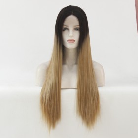 Brown Black Ombre Straight Lace Front Synthetic Wig LF418