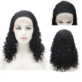 18" Black Triple Braid Curly Lace Front Synthetic Braided Wig BW376