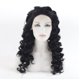 24" Black Deep Wavy Lace Front Synthetic Wig LF499