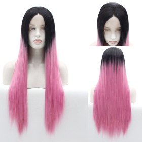 24" Pink Black Ombre Straight Lace Front Synthetic Wig LF408