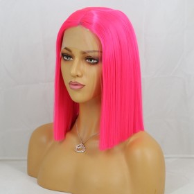Bright Pink Bob Straight Lace Front Synthetic Wig LF449