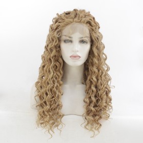 Light Brown Curly Lace Front Synthetic Wigs LF545
