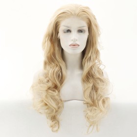 Two Tone Blonde Long Wavy Lace Front Synthetic Wig LF492