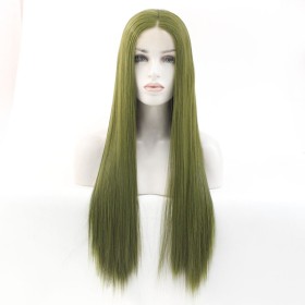 Two Tone Army Green Straight Lace Front Synthetic Wig LF438