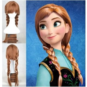 Frozen Anna Brown Mixed White Straight Braided Synthetic Wig CW127