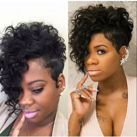 Black Curly Side Parting Synthetic Afro Wigs RW1140
