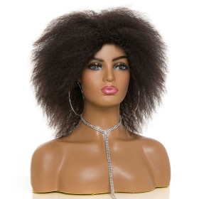 Brownish Black Side Parting Curly Synthetic Afro Wigs RW1188