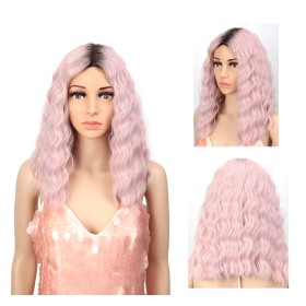 Pink With Dark Roots Curly Lace Front Synthetic Wig LF250