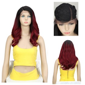 Wine Red Wavy Lace Front Synthetic Wigs LF243