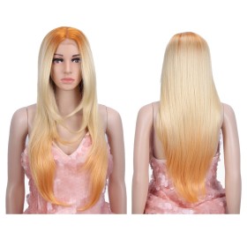 Blonde Orange Ombre Long Straight Lace Front Synthetic Wigs LF183