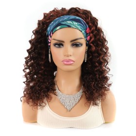 Two Tone Brown Curly Human Hair Headband Wigs HW969