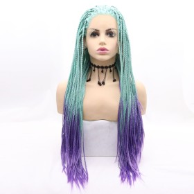Turquoise Blue Purple Ombre Hand Braid Lace Front Braided Wigs BW604