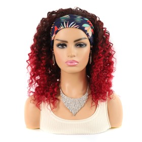 Black Red Ombre Deep Curly Human Hair Headband Wigs HW971