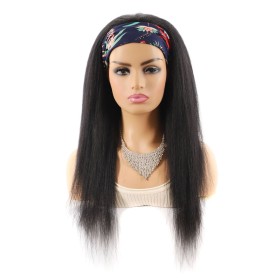 Black Yaki Straight Mixed Human Hair Headband Wigs HW967