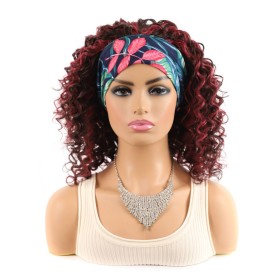 Black Mixed Wine Red Deep Curly Human Hair Headband Wigs HW972