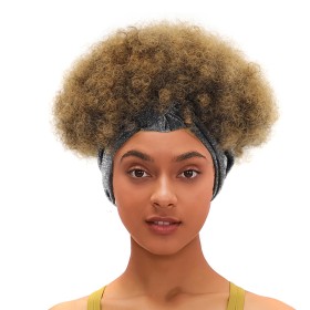 Brown With Dark Roots Afro Curly Headband Wigs HW974
