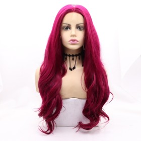 Rose Red Body Wavy Lace Front Synthetic Wigs LF663