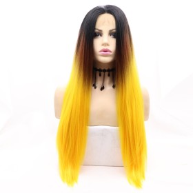  Black Brown Yellow Ombre Long Straight Lace Front Synthetic Wigs LF724