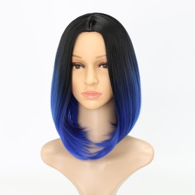 Black Royal Blue Ombre Straight Bob Synthetic Wigs RW800