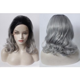 Black Grey Gradient Short Wavy Lace Front Synthetic Wigs LF541
