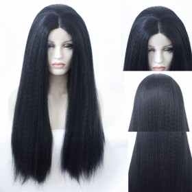 Black Kinky Straight Lace Front Synthetic Wigs LF573