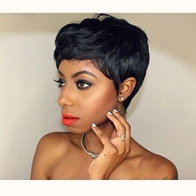 Black Side Parting Short Straight Synthetic Pixie Cut Wigs  RW1135