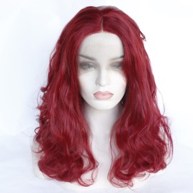 18" Dark Red Mid-Length Wavy Lace Front Synthetic Wigs LF532