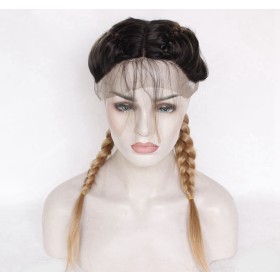 Black Light Brown Two Big Braids Lace Front Synthetic Braided Wig BW399