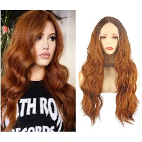 Golden with Dart Roots Long Wavy Lace Front Synthetic Wig LF036