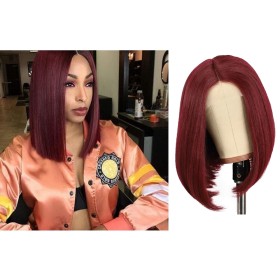 Wine Red Straight Lace Front Synthetic Bob Wig LF038