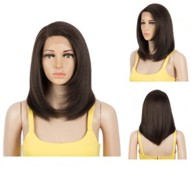 Two Tone Brown Straight Bob Lace Front Synthetic Wig LF217