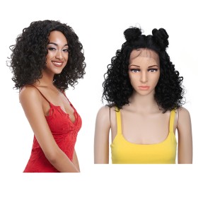 Black Fluffy Short Curly Lace Front Synthetic Wig LF220