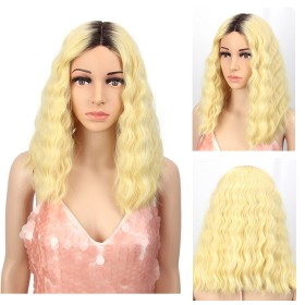 Blonde With Dark Roots Curly Lace Front Synthetic Wig LF252