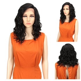 Black Mid-Length Water Wavy Lace Front Synthetic Wig LF247
