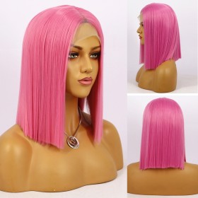 Vivid Pink Straight Bob Lace Front Synthetic Wig LF446