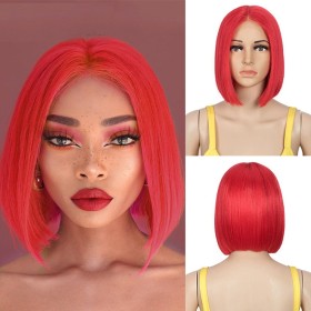 Coral Rose Short Straight Bob Lace Front Synthetic Wig LF200