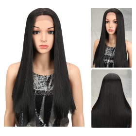 Black Mid-Length Straight Lace Front Synthetic Wig LF254