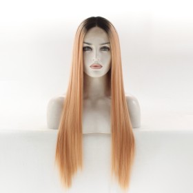 Light Orange with Dark Roots Straight Lace Front Synthetic Wig LF410