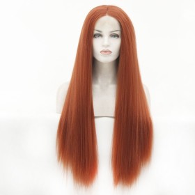 Dark Orange Straight Yaki Lace Front Synthetic Wig LF442
