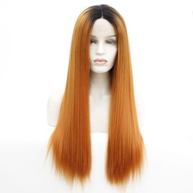 Orange with Dark Straight Yaki Lace Front Synthetic Wig LF444