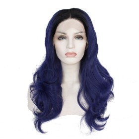 Dark Blue With Black Roots Body Wavy Lace Front Synthetic Wig LF509